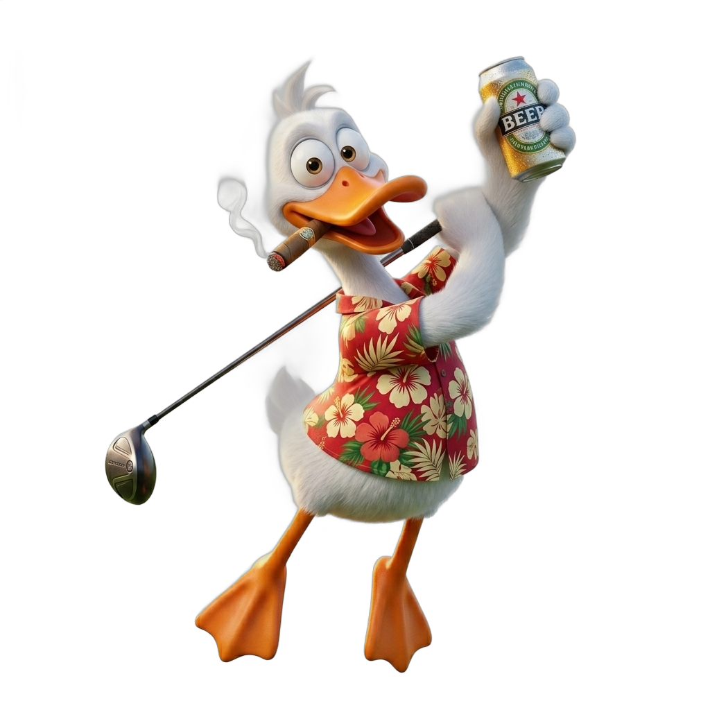 Pro Hackers duck mascot mid-swing